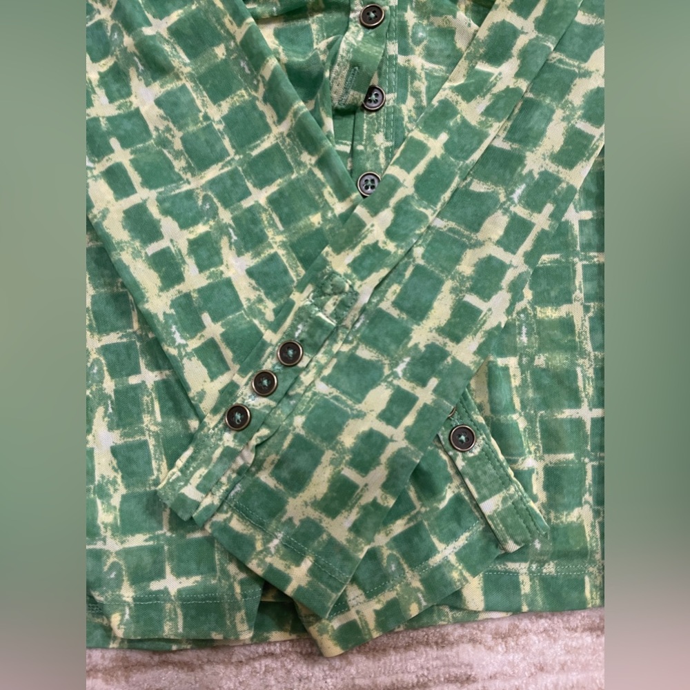 Free People Green Grid Ruched Button-Up Top - Picture 7 of 7